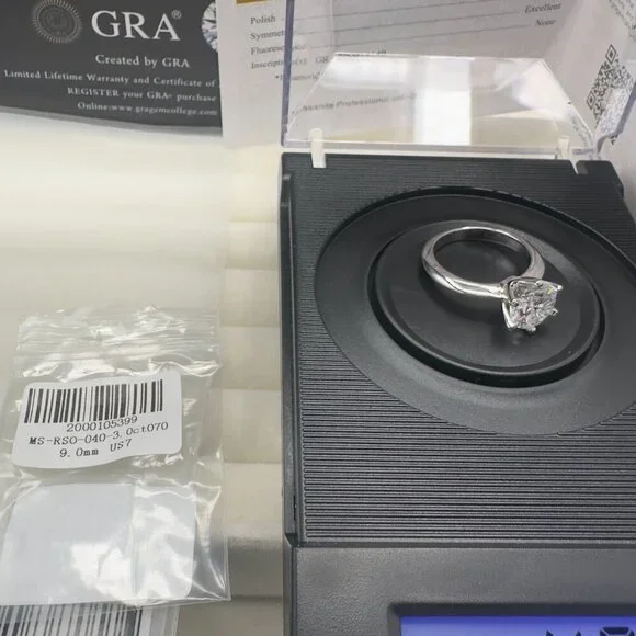 Moissanite Solitaire Engagement Ring 3.0Ct 9Mm Size 7 GRA Certified - Picture 5 of 12